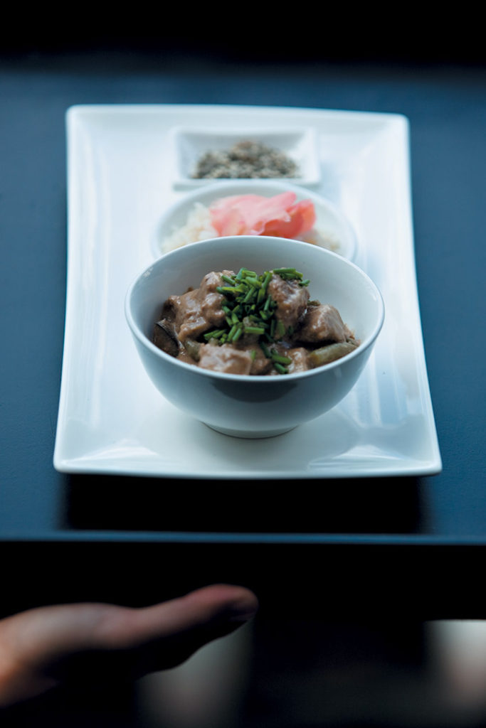 Beef kare served with steamed rice and togarashi recipe