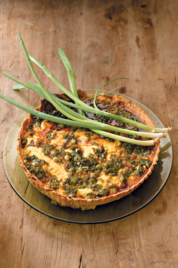 Crab and ginger tart with chilli dressing recipe