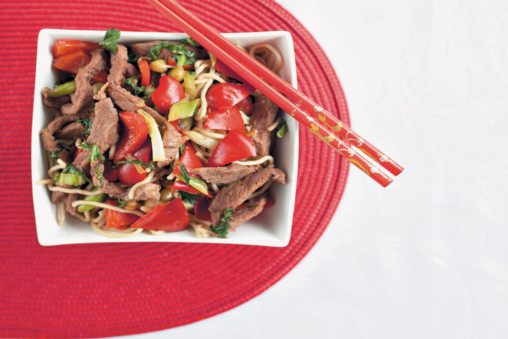 Sticky beef stir-fry with sprouts recipe