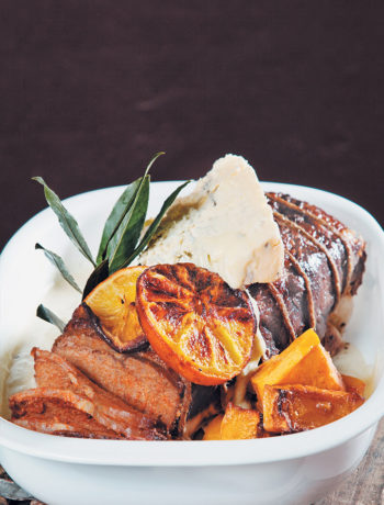 Roast rib of beef with baked citrus butternut and melted Gorgonzola recipe