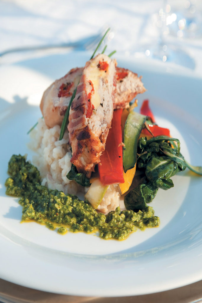 Piquanté-stuffed chicken fillets with mushroom risotto recipe