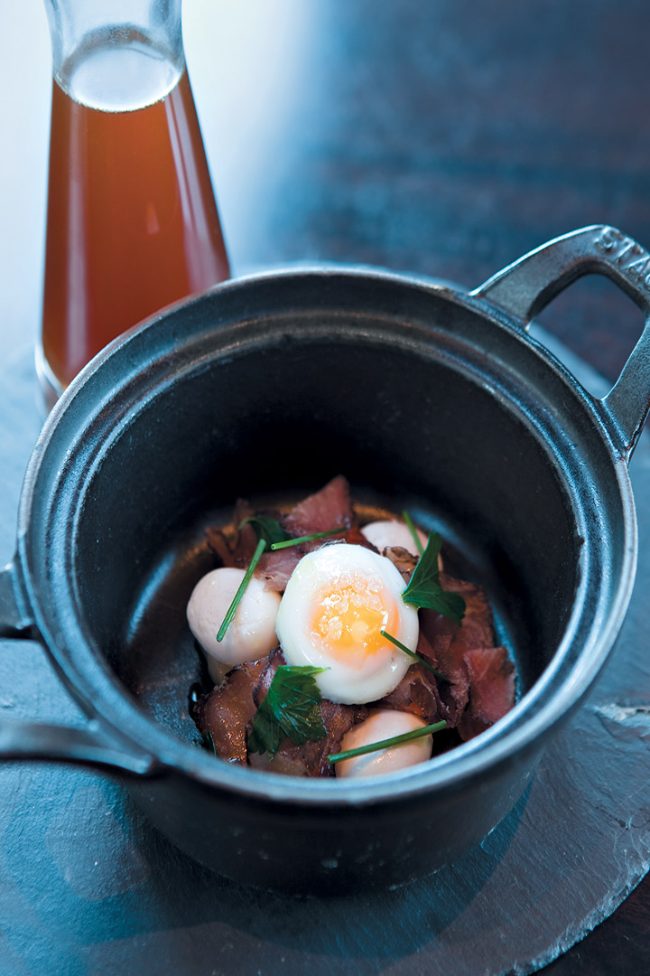 Biltong consommé with quail eggs recipe