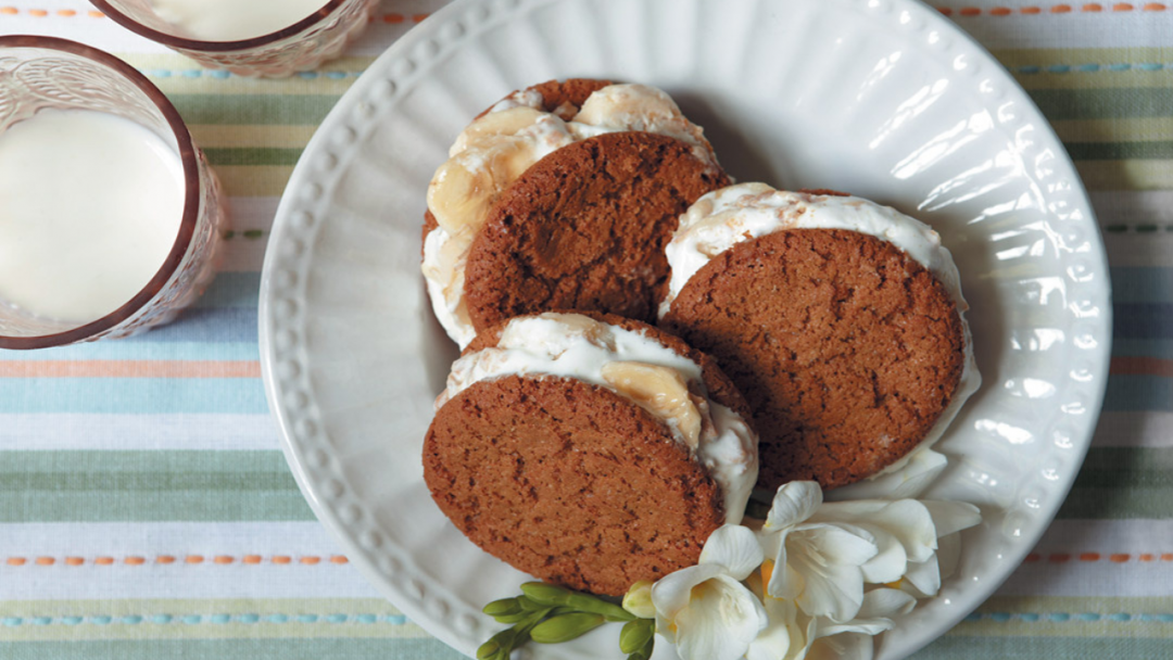 Banana and peanut butter ice-cream sandwiches