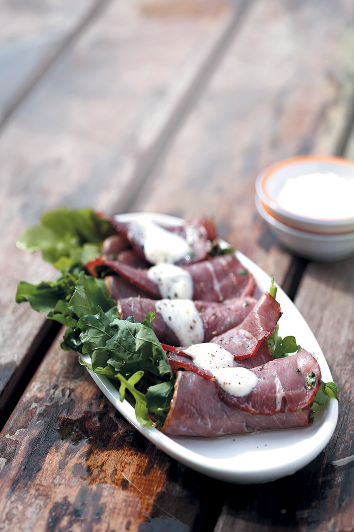 Cured beef with goats’ cheese dressing recipe