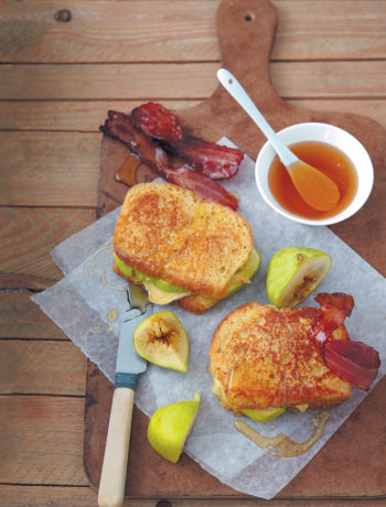 Stuffed Brie and fig French toast with maple bacon