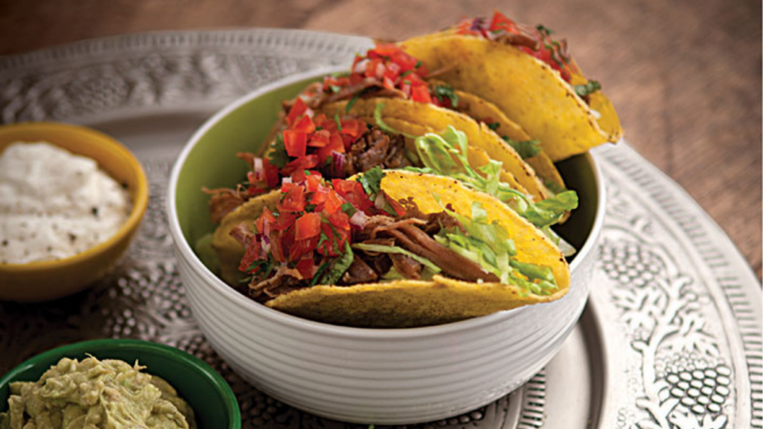 Pulled beef short rib tacos with tomato salsa