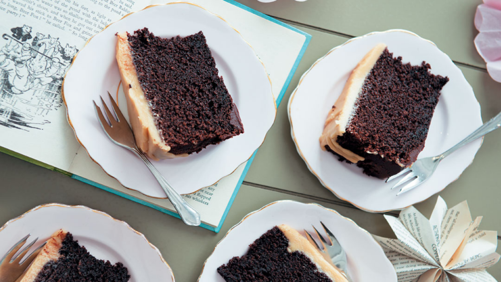 Chocolate fudge cake with caramel icing