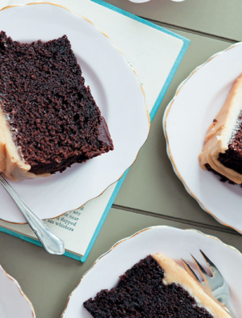 Chocolate fudge cake with caramel icing