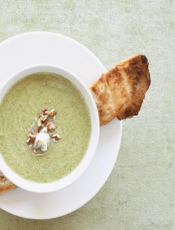 Creamy broccoli and gorgonzola soup with toasted walnuts recipe