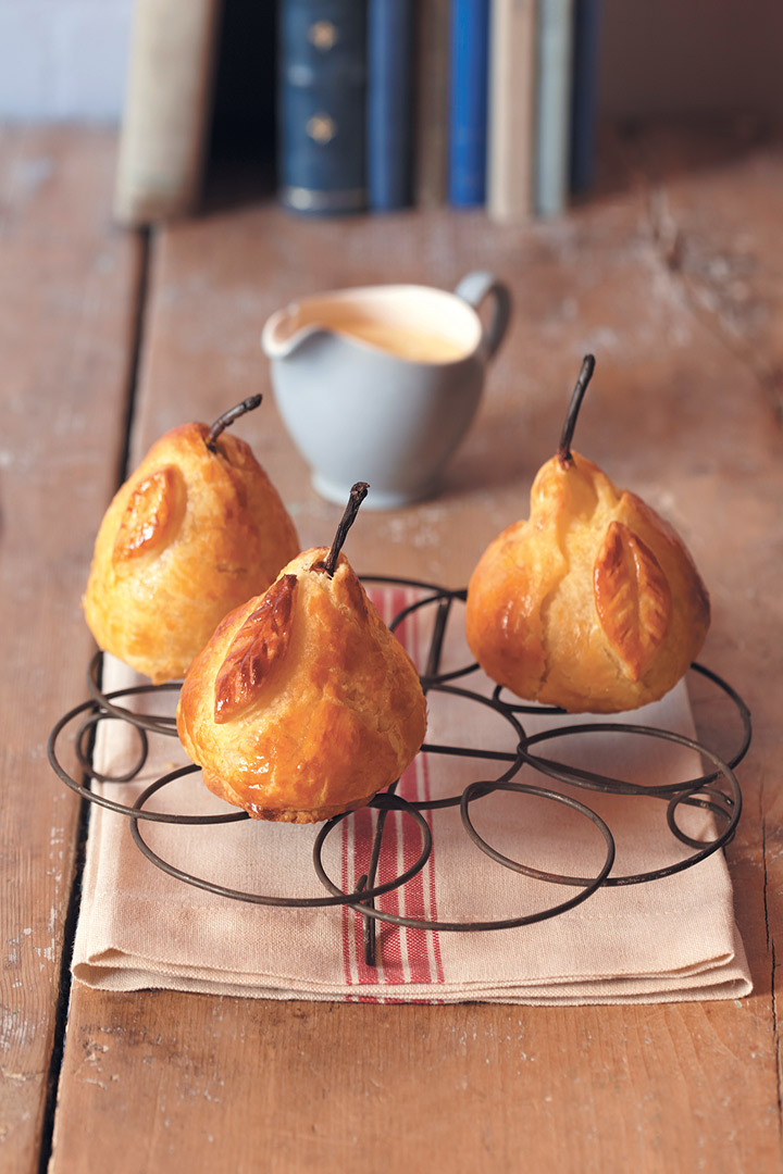 Chocolate and almond filled pears with mascarpone custard recipe