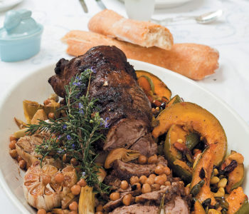 Spicy lamb with artichokes and chickpeas, served with spicy pumpkin recipe
