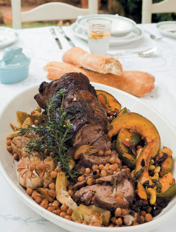 Spicy lamb with artichokes and chickpeas, served with spicy pumpkin recipe