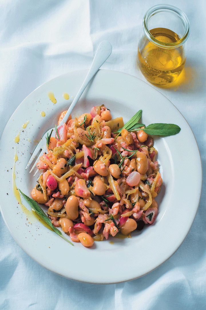 Warm salad of garlicky white beans, buttery radish and fennel bulb recipe