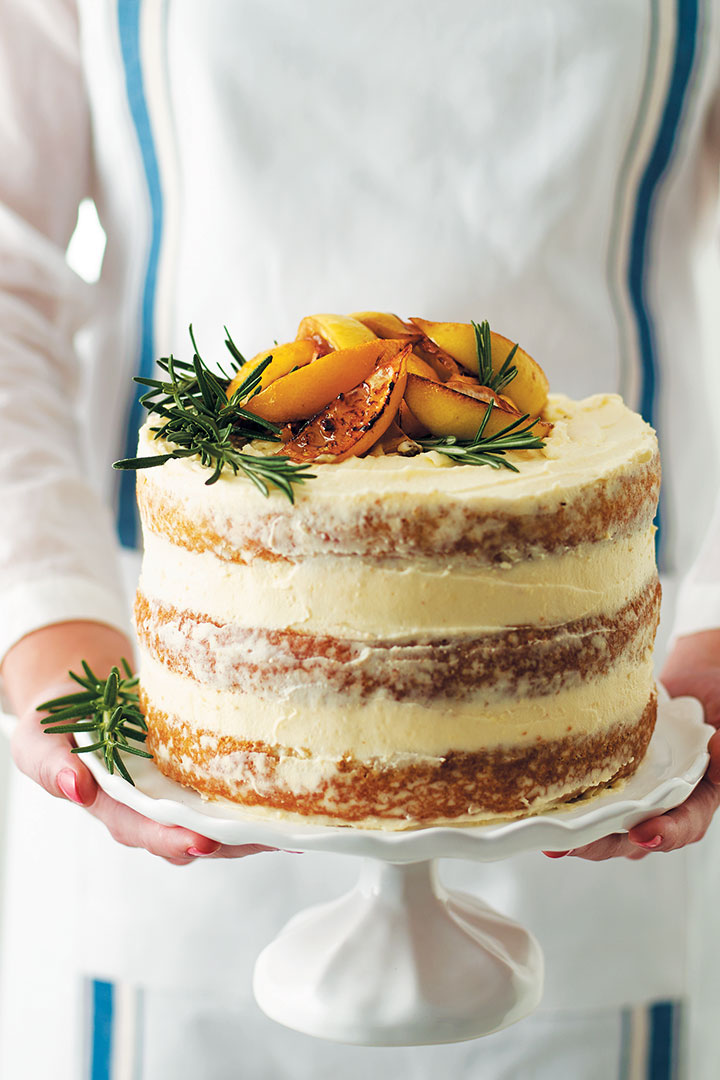 Lemon, rosemary and olive oil layer cake with cream-cheese icing