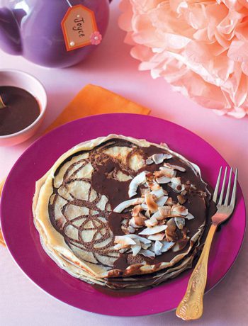 Chocolate marble pancakes with toasted coconut and rum
