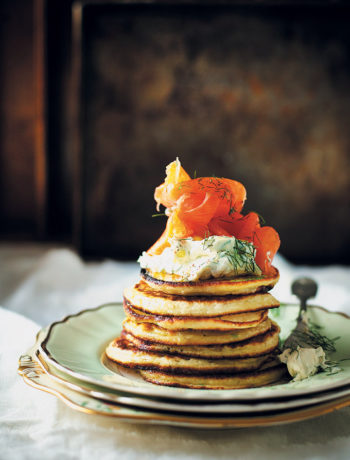 Potato pancakes with herbed crème fraiche and smoked salmon recipe