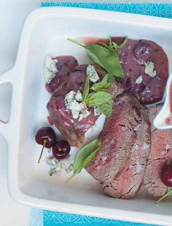 Roast fillet topped with blue cheese and served with a cherry and port sauce recipe