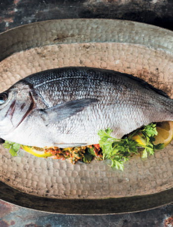 Salt-baked fish with harissa paste recipe