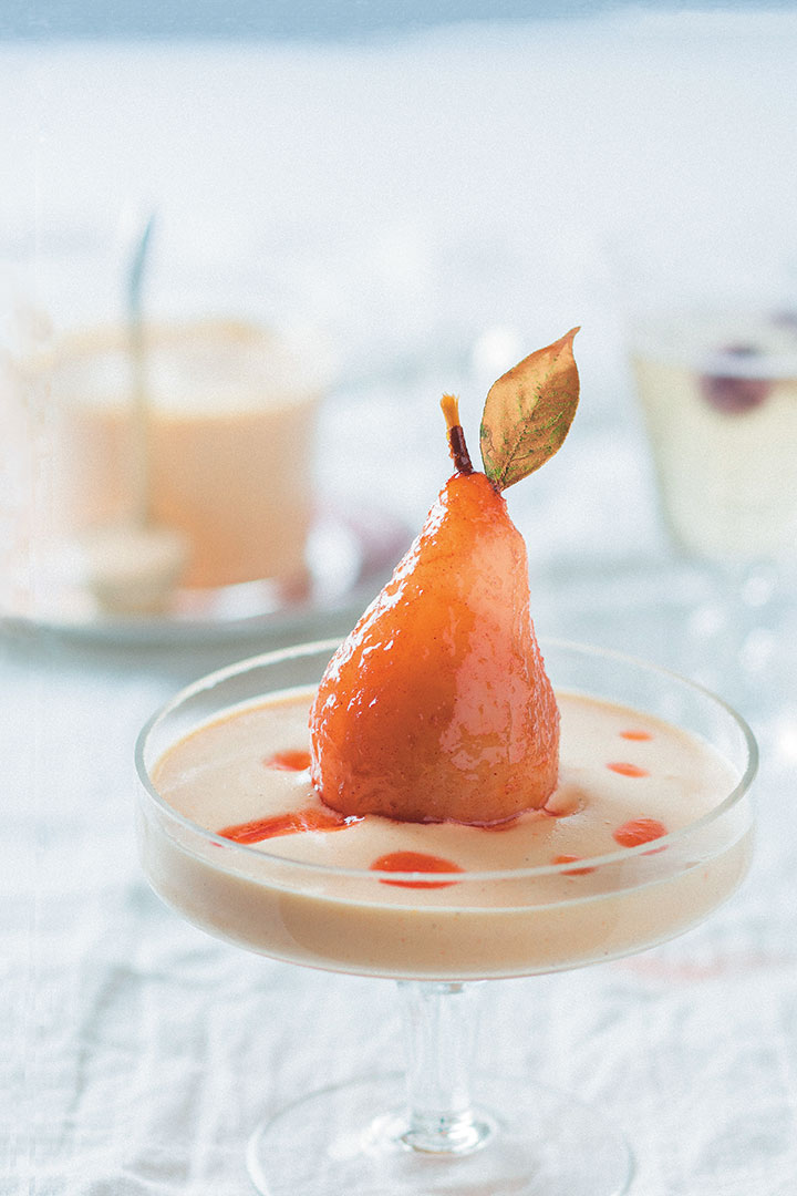 Watermelon-poached-pears-with-sabayon recipe