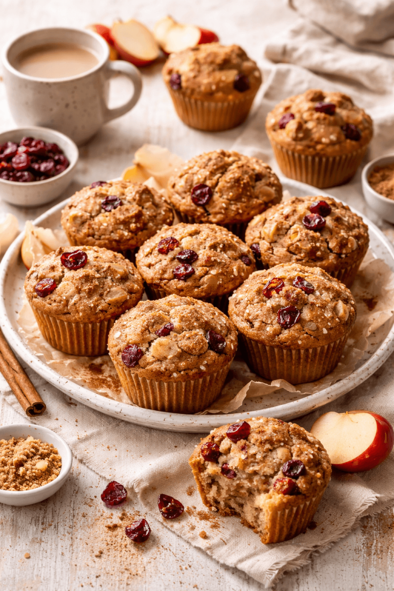 Vegan apple, cinnamon and cranberry muffins