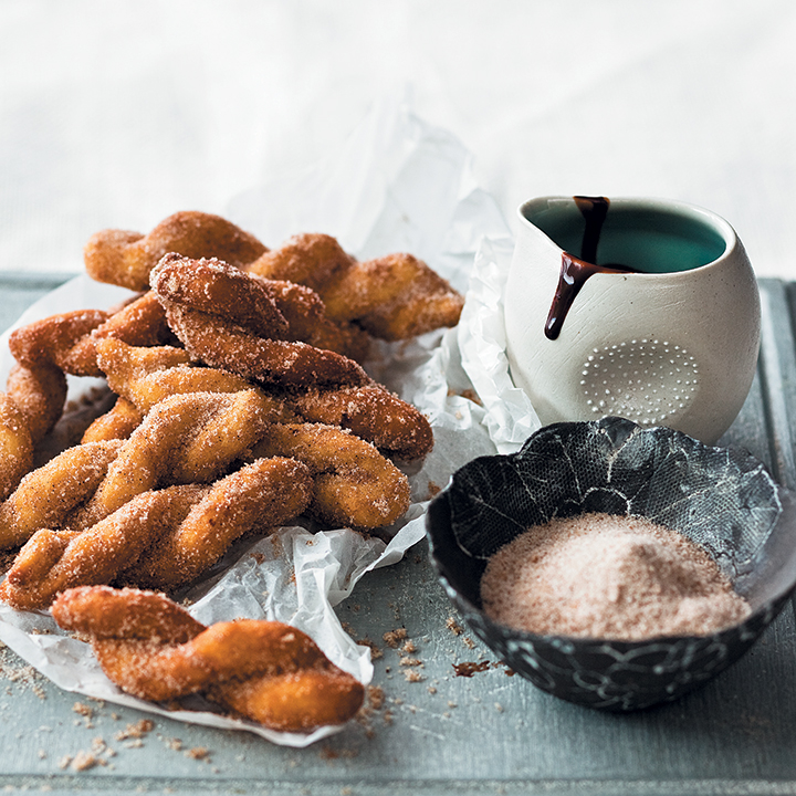 Vetkoek twists with chocolate coffee dipping sauce