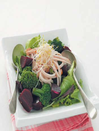 Beetroot, smoked chicken, broccoli and bean sprout salad recipe