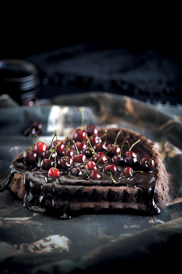 Chocolate torte with ganache and cherries recipe