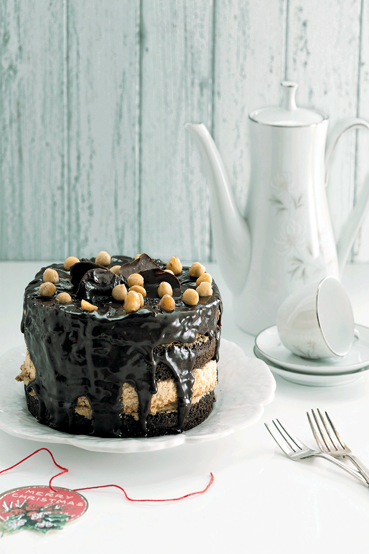 Coffee, dark chocolate and hazelnut meringue layer cake recipe