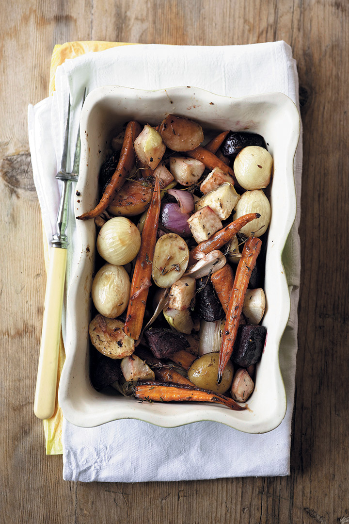 Roasted root vegetables with honey, cumin and thyme recipe