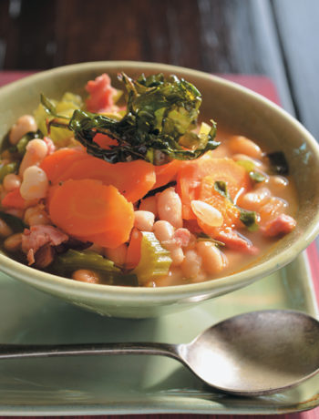 Cannellini bean, bacon, rosemary and spinach soup