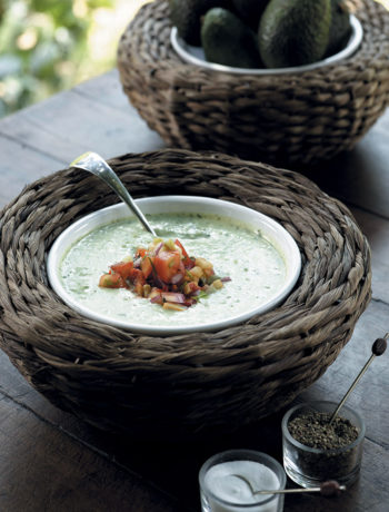 Cucumber and avocado soup with chilli and tomato salsa recipe