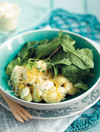 Gnocchi with lemon crème fraîche and baby spinach