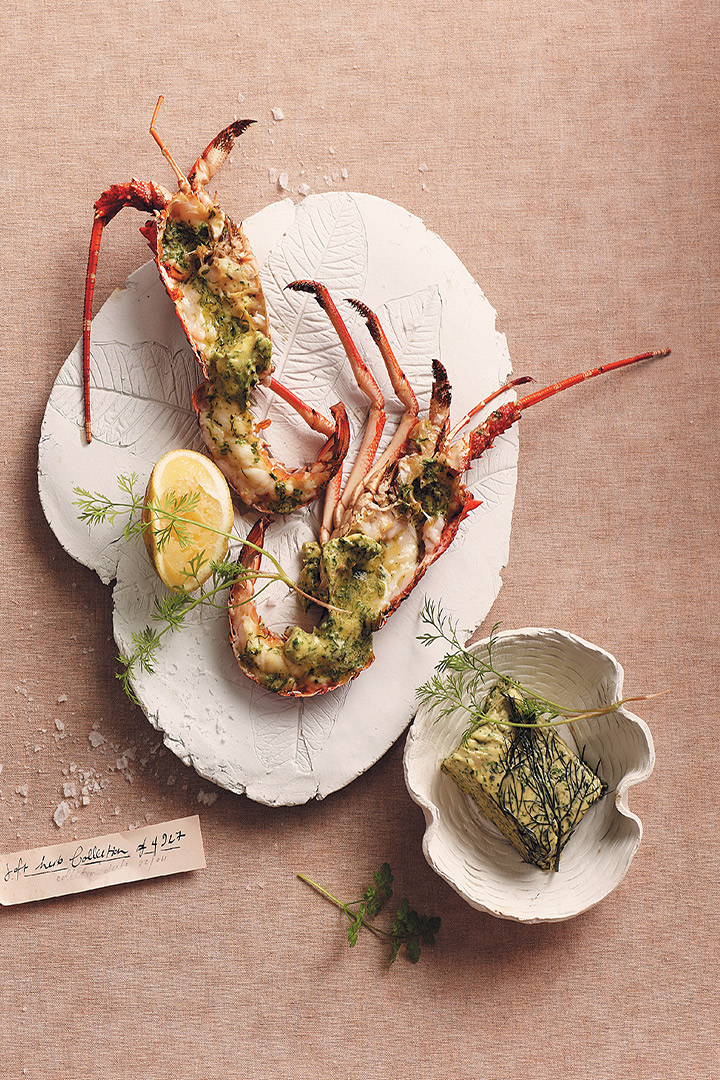 Grilled crayfish with herb butter recipe