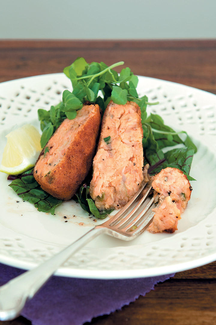 Salmon croquettes with watercress and sorrel recipe