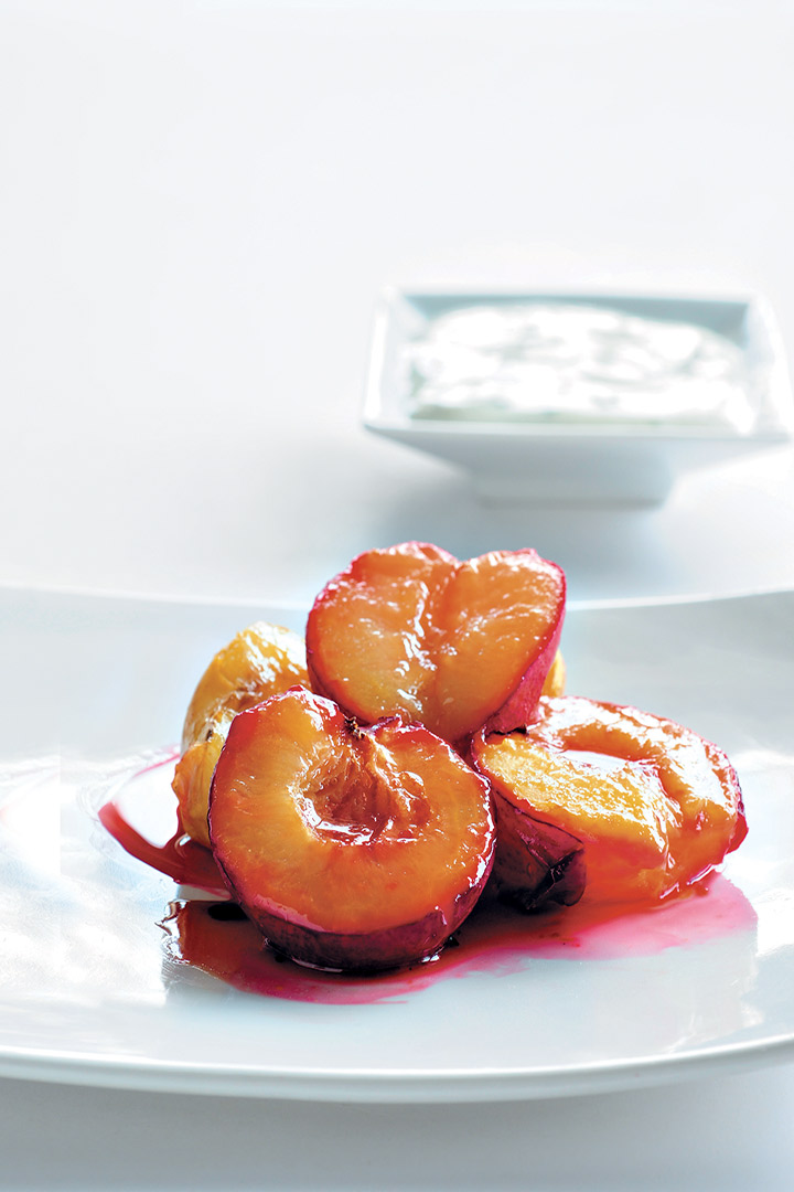 Baked fruit with minted yoghurt recipe