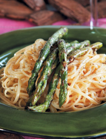 Chargrilled asparagus linguine with a lemon and lime dressing recipe