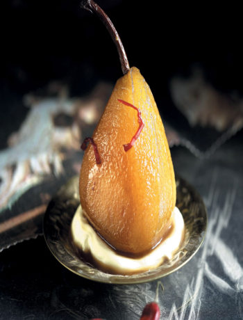 Poached pears in chilli and marsala syrup recipe