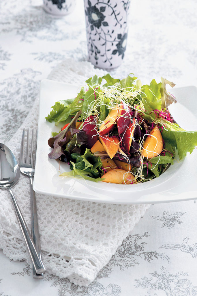 Nectarine, baby greens and sprout salad recipe