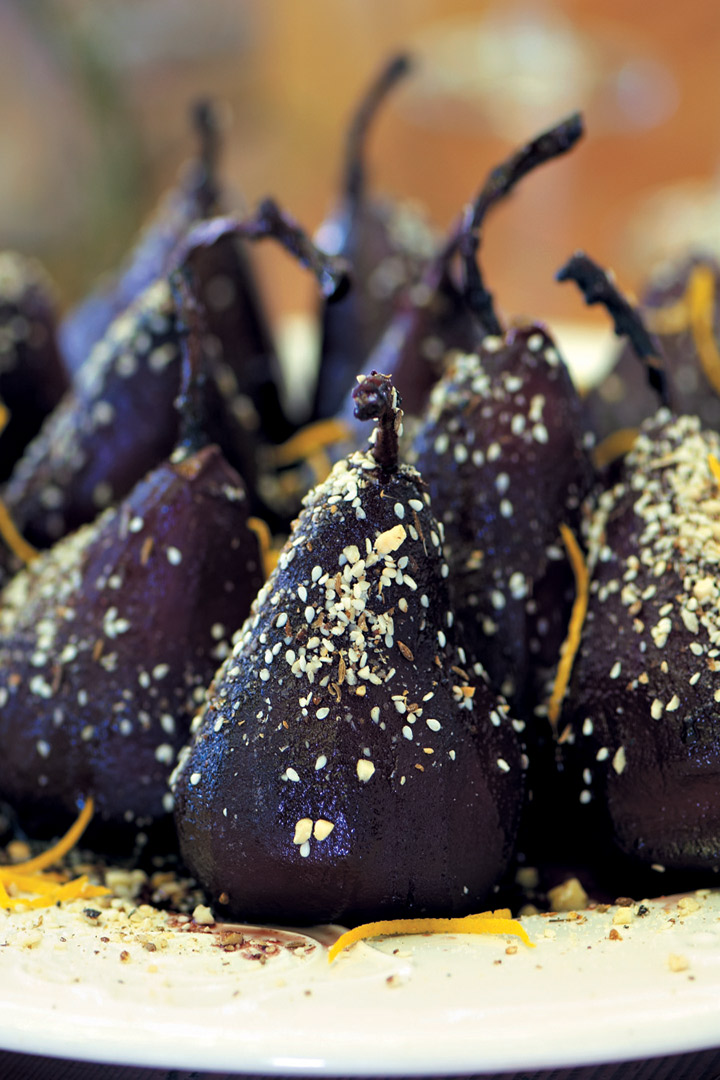 Pears in merlot with dukkah recipe