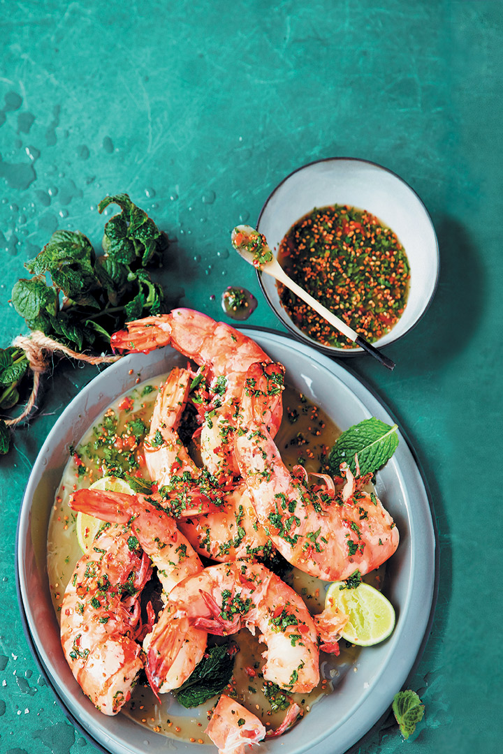 Steamed prawn tails with zesty Asian dressing recipe