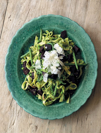 Tagliatelle with pea pesto and baby beetroot recipe