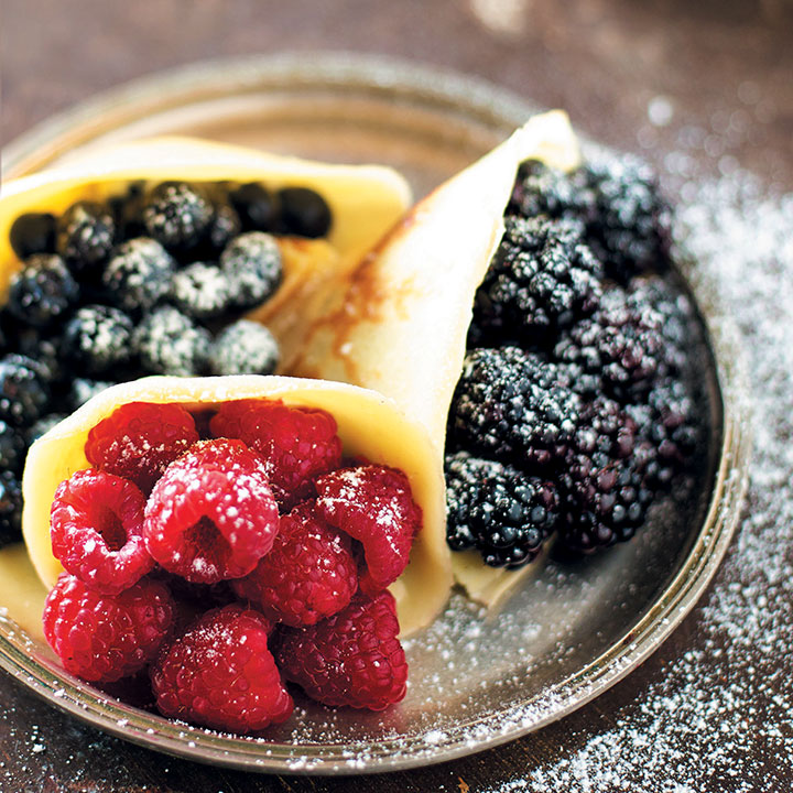 Crepe cones with crème fraîche and seasonal berries