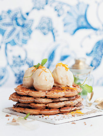 Poppy seed and cinnamon waffles with ClemenGold, white chocolate and ginger ice cream recipe