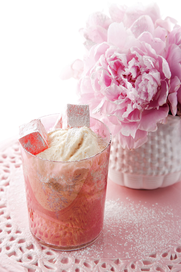White chocolate and vanilla mousse with rose-water Turkish delight recipe