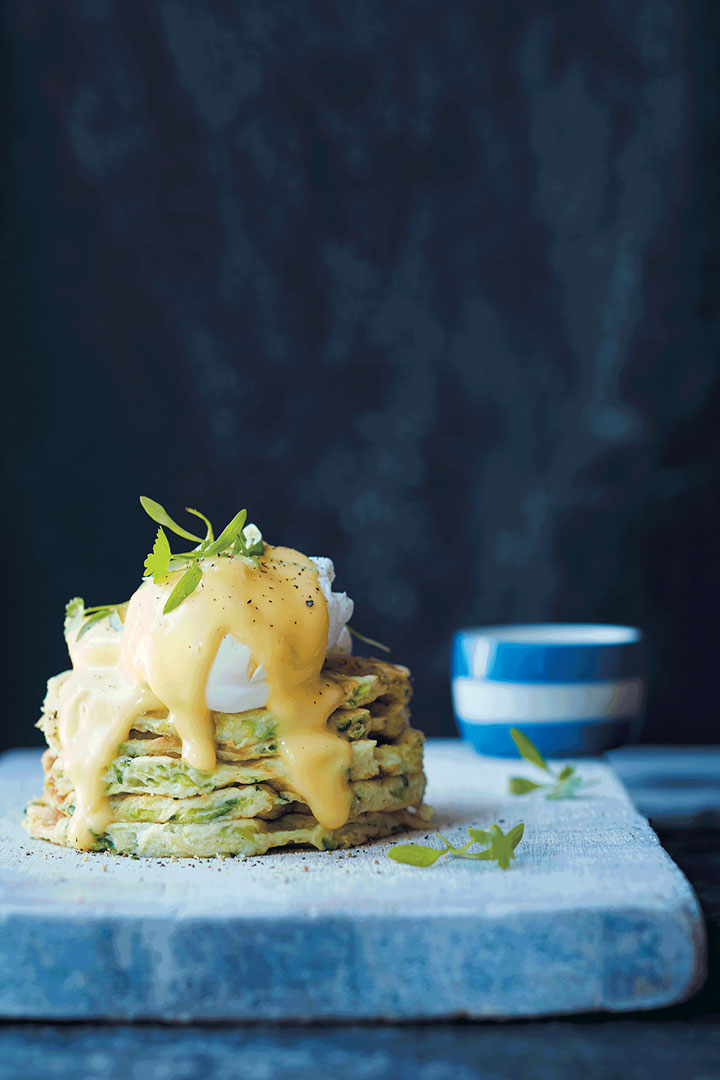 Banting waffle stack with poached egg and hollandaise recipe