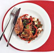 Chicken with lentils and red peppers
