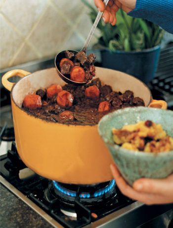 Ostrich potjie with onion and dried fruit pap recipe