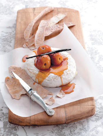 Vanilla-poached nectarines with Camembert and aniseed flatbread recipe