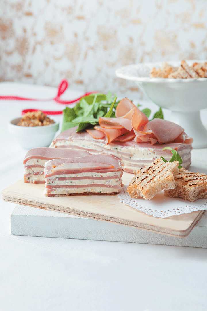 Ham and cream cheese terrine with chives and mustard recipe