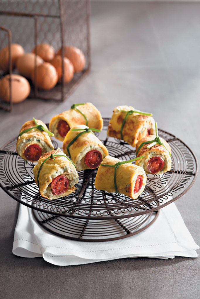 Mini frittata roulades with cream cheese and Rosa tomatoes recipe